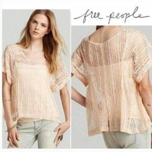 Free People Peach Tea Lace Sheer Oversized Split Back Top